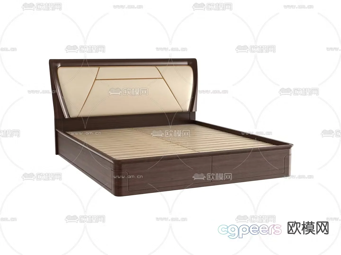 New Chinese double bed bed board 3d model
