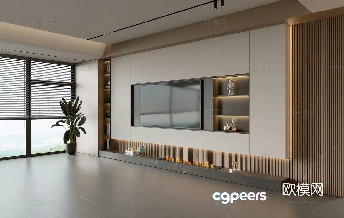 Modern TV background wall modern ornament balcony cabinet living room cabinet wood veneer background wall 3d model