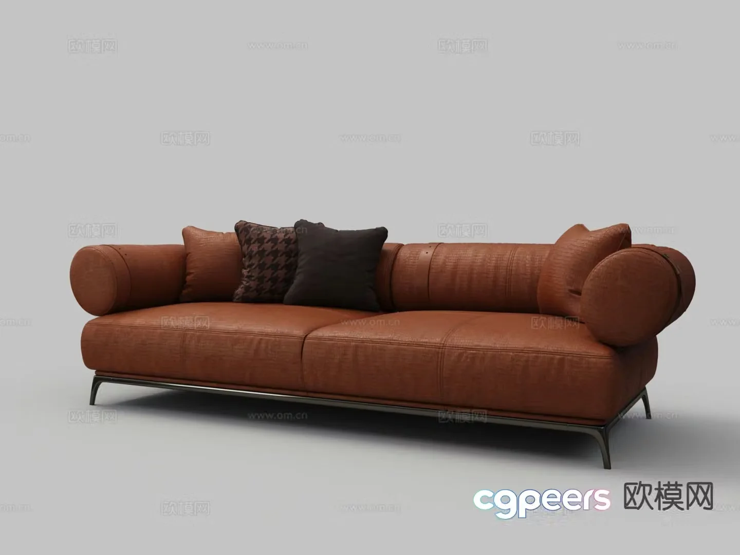Modern multi-seater sofa brown leather sofa 3d model