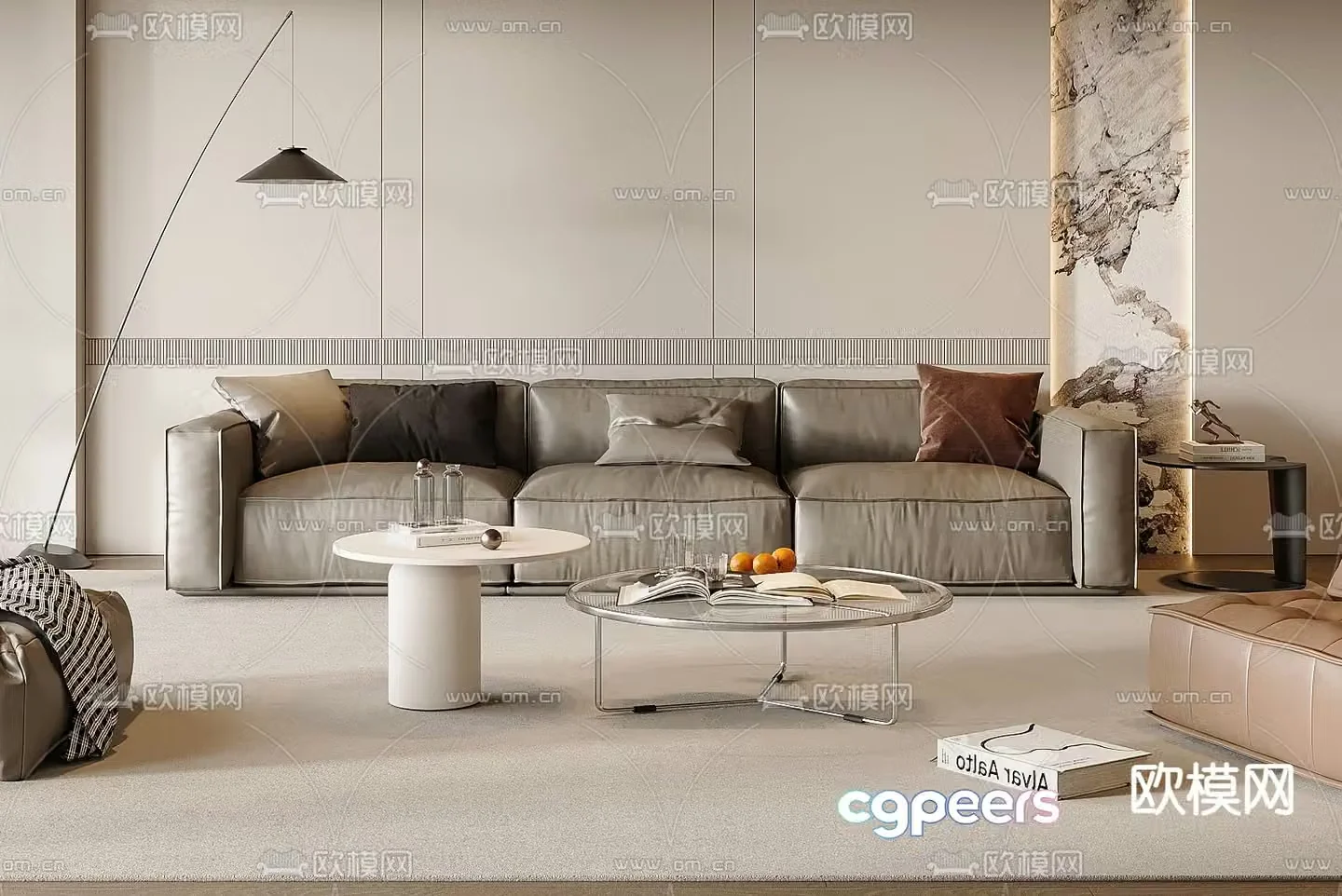 Modern modular sofa leather sofa 3d model