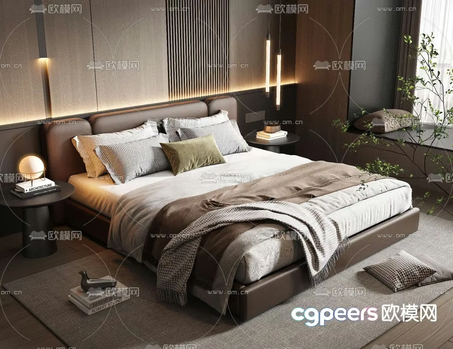 Leather double bed 3d model