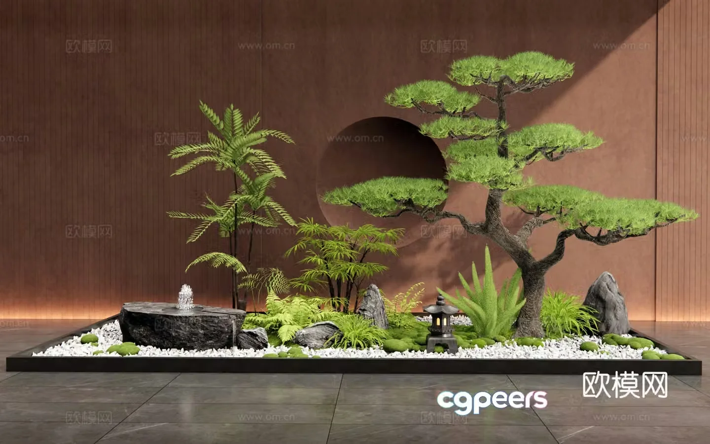 New Chinese style courtyard sketch Indoor landscape Plant landscaping Plant combination Water bowl Flowers and plants 3D model