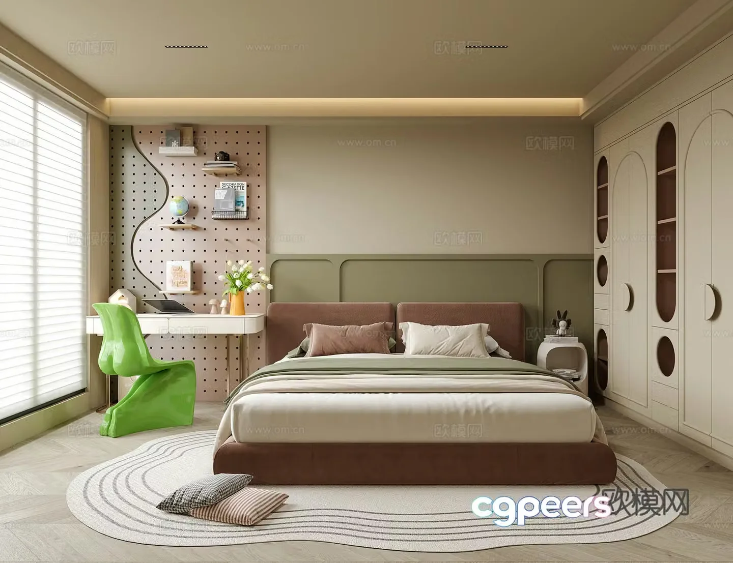 Modern universal children’s room girls’ room children’s bed children’s desk and chair 3d model
