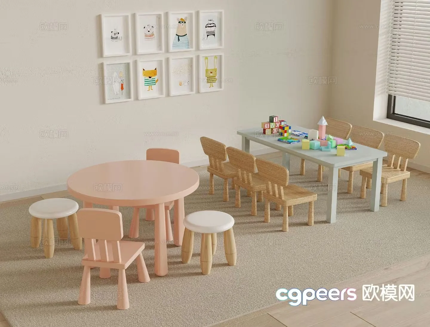 Modern children’s table and chair toys 3d model