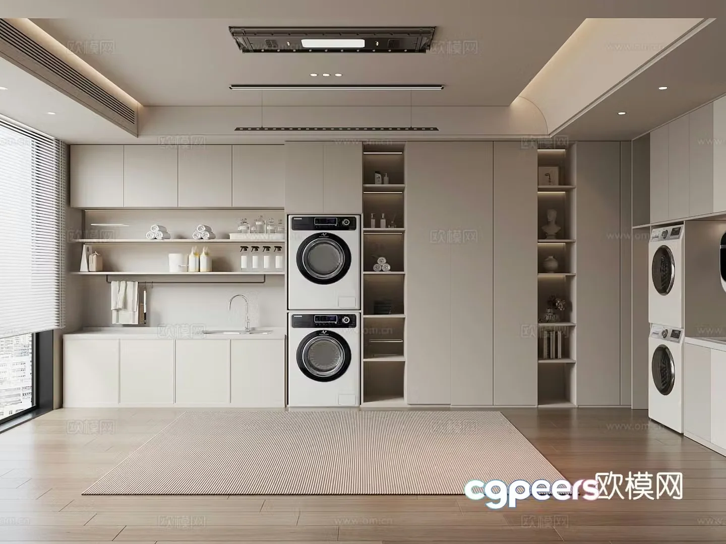 Modern washing machine cabinet clothes drying rack laundry room 3d model