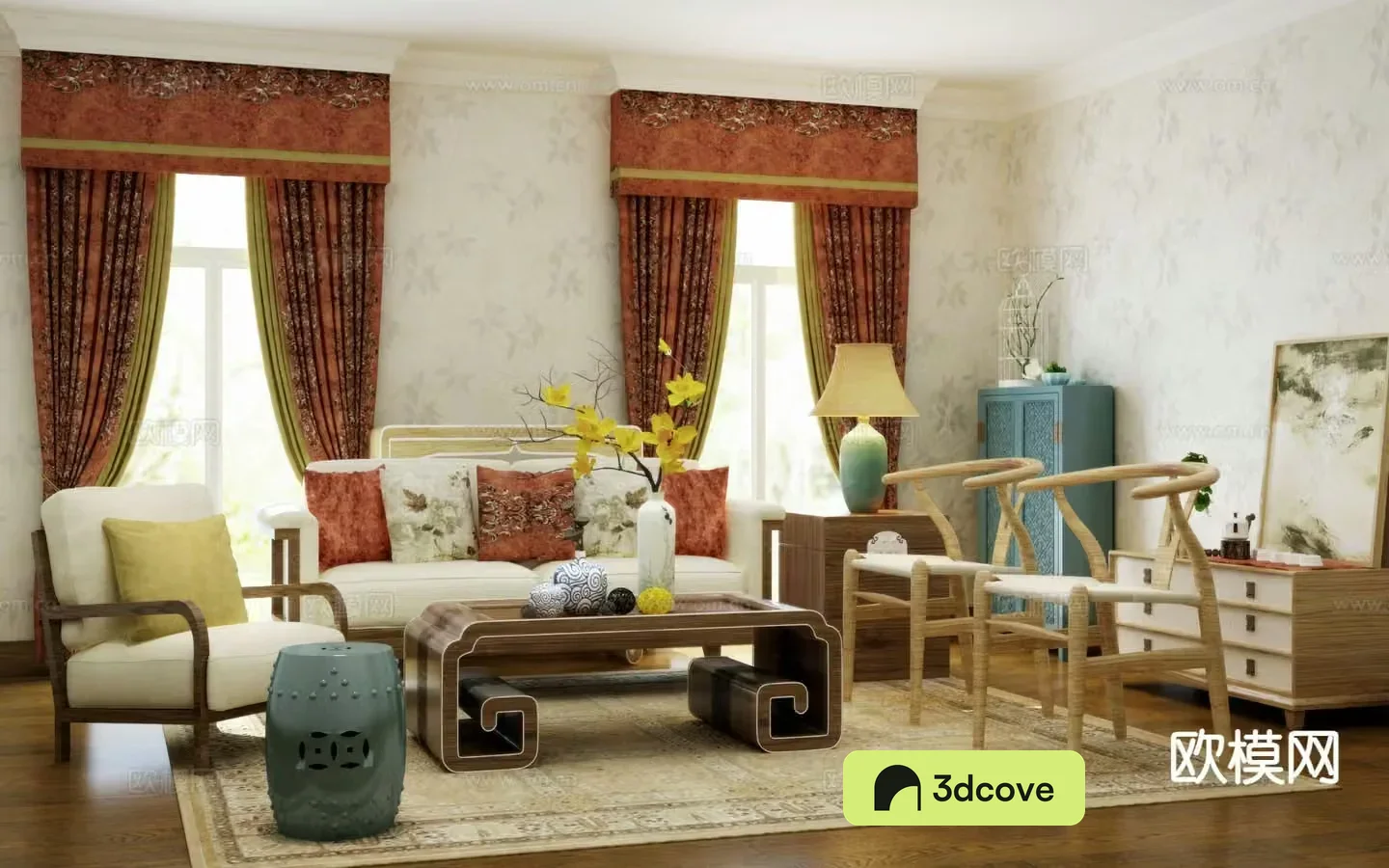 New Chinese style sofa modular sofa curtain soft furnishing