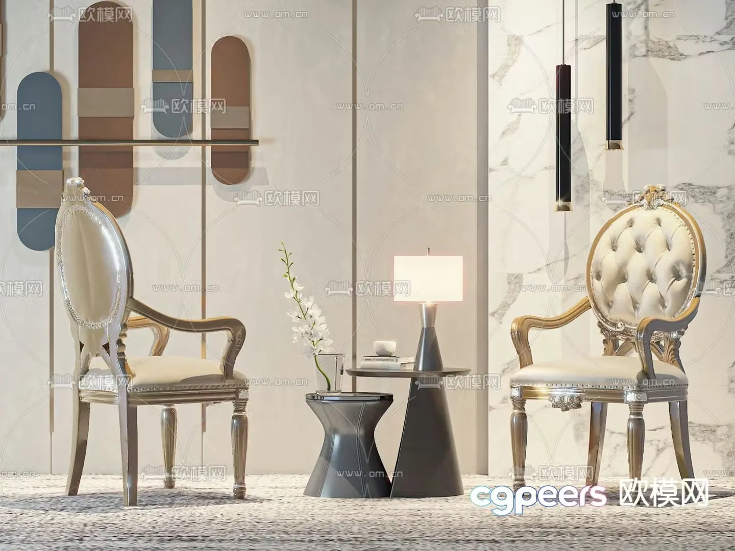 American chair leisure chair table 3d model