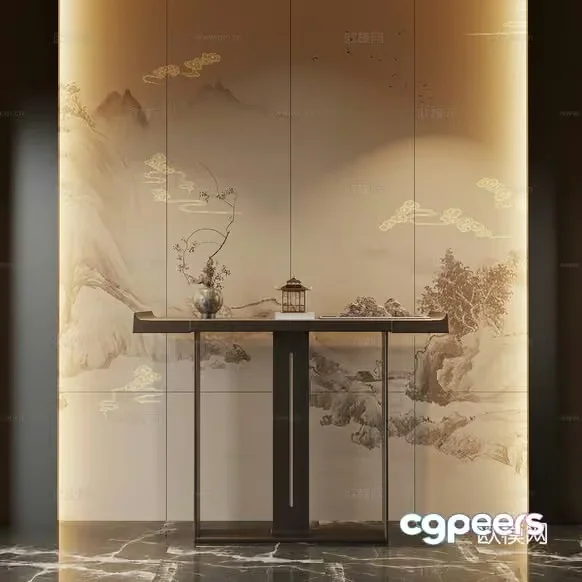 A Console Table With A Landscape Painting On The Wall 3D Model – 16905 – VRAY Render