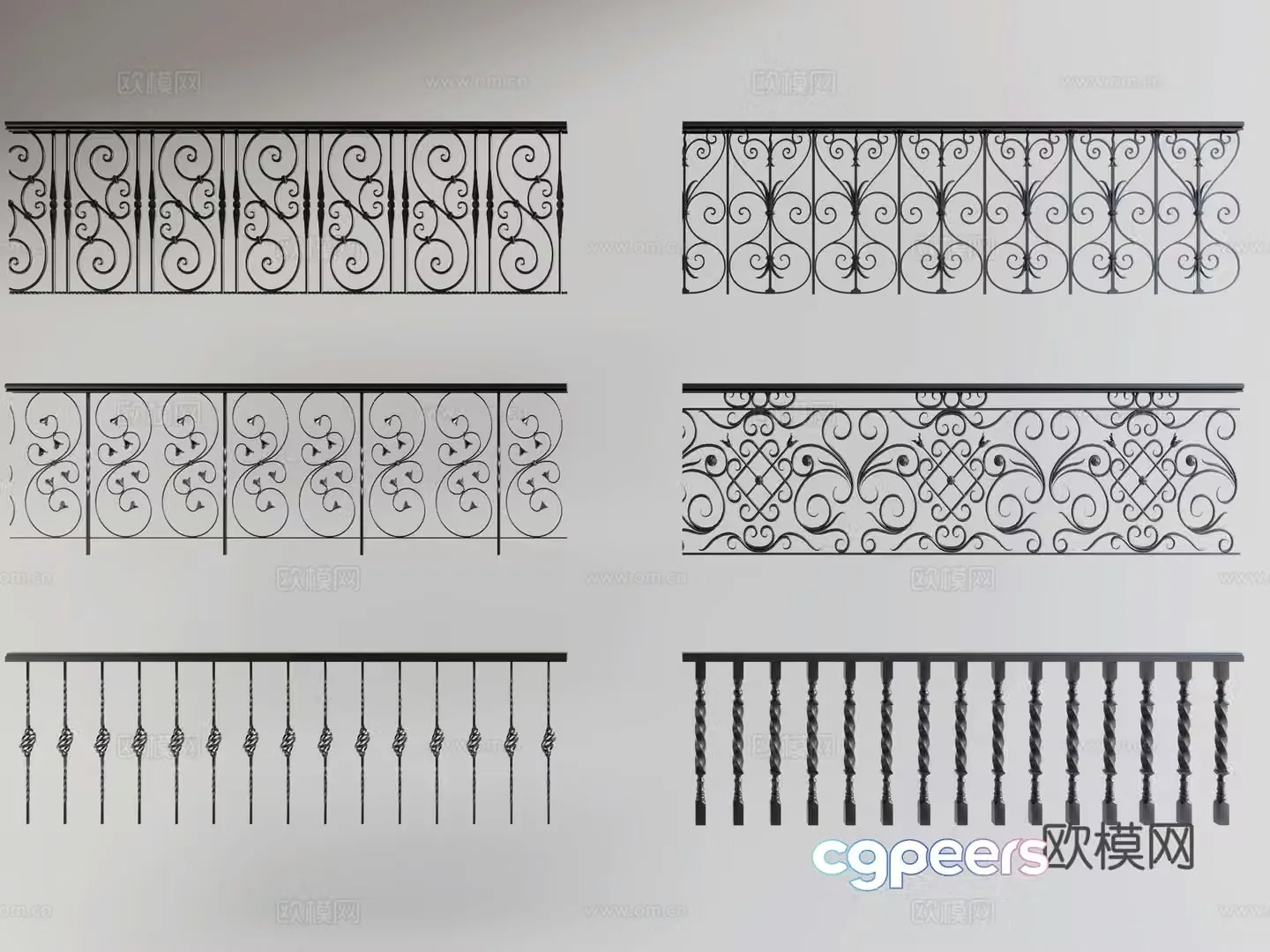 Modern European railings Iron railings Iron handrails Garden fence Balcony railings 3D model