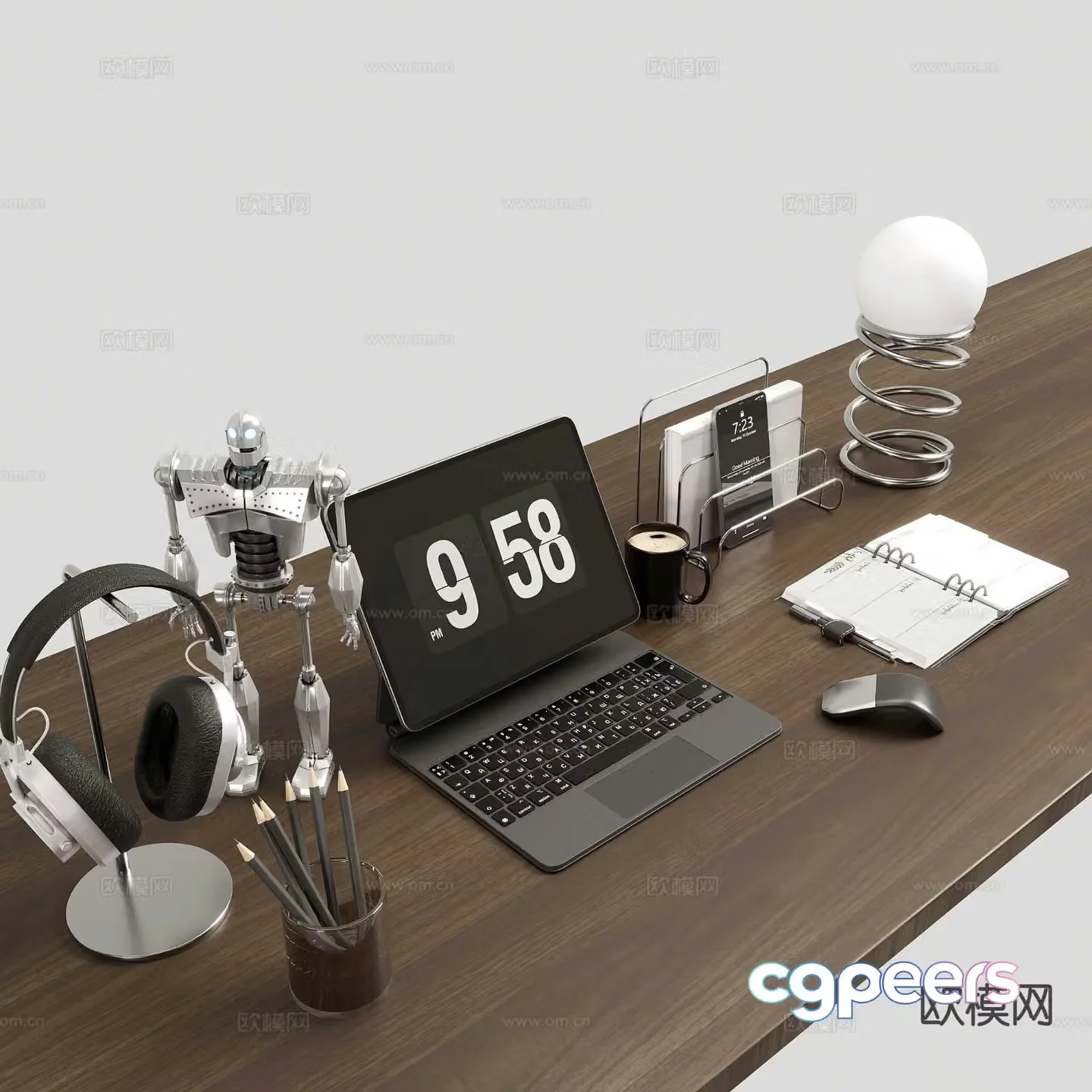 Modern office supplies laptop books 3d model