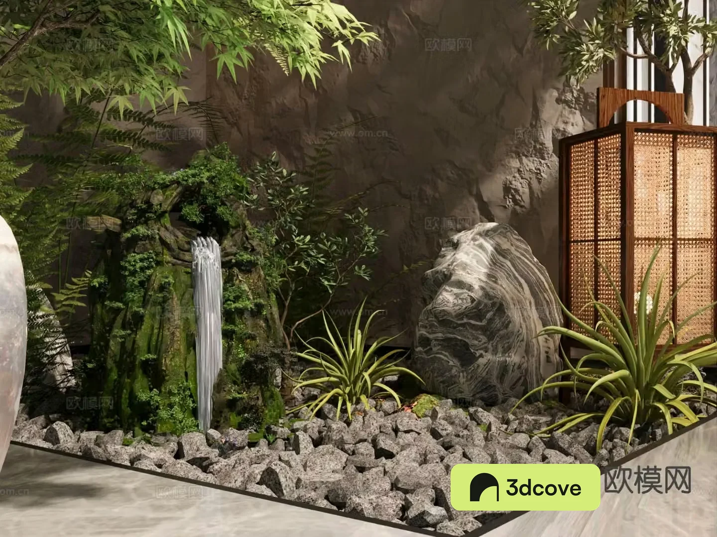 Modern interior landscape rockery waterscape