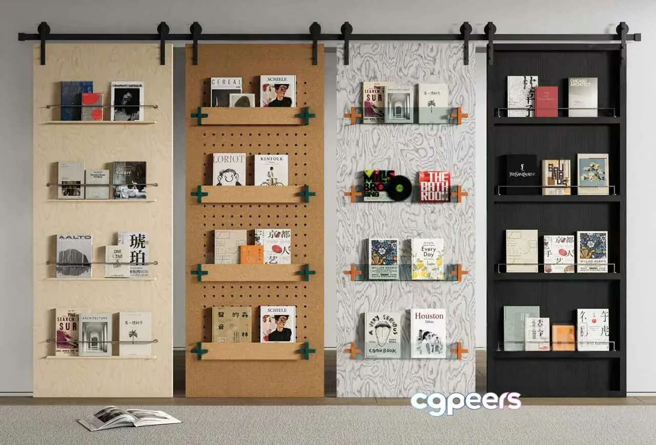Modern Sliding Bookshelves 3D Model – 23417 – VRAY Render