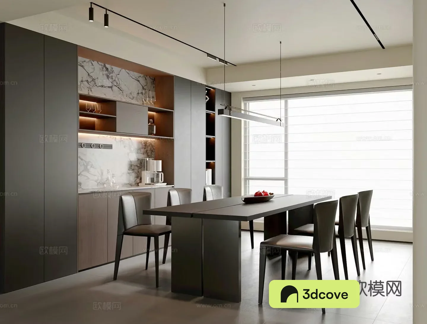 Modern Italian restaurant dining table and chair combination sideboard wine cabinet chandeliers accessories