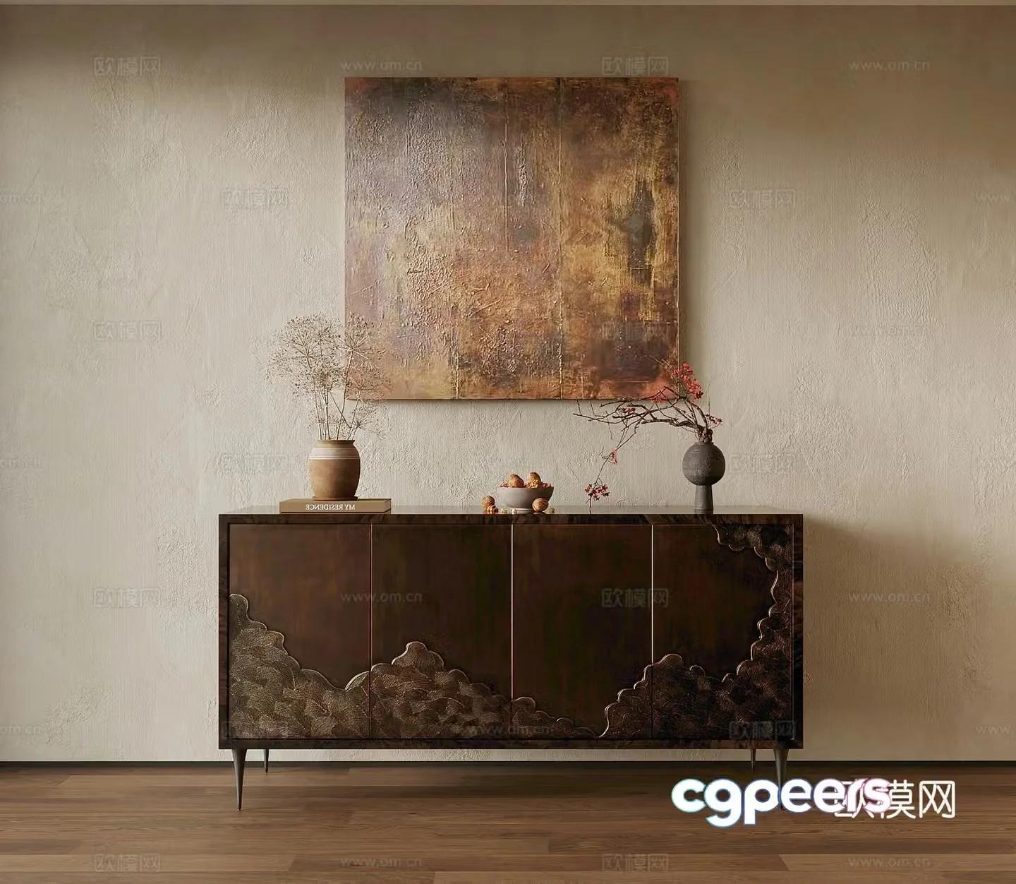 19 porch cabinet medieval style porch cabinet end view cabinet 3D model of hanging painting ornaments