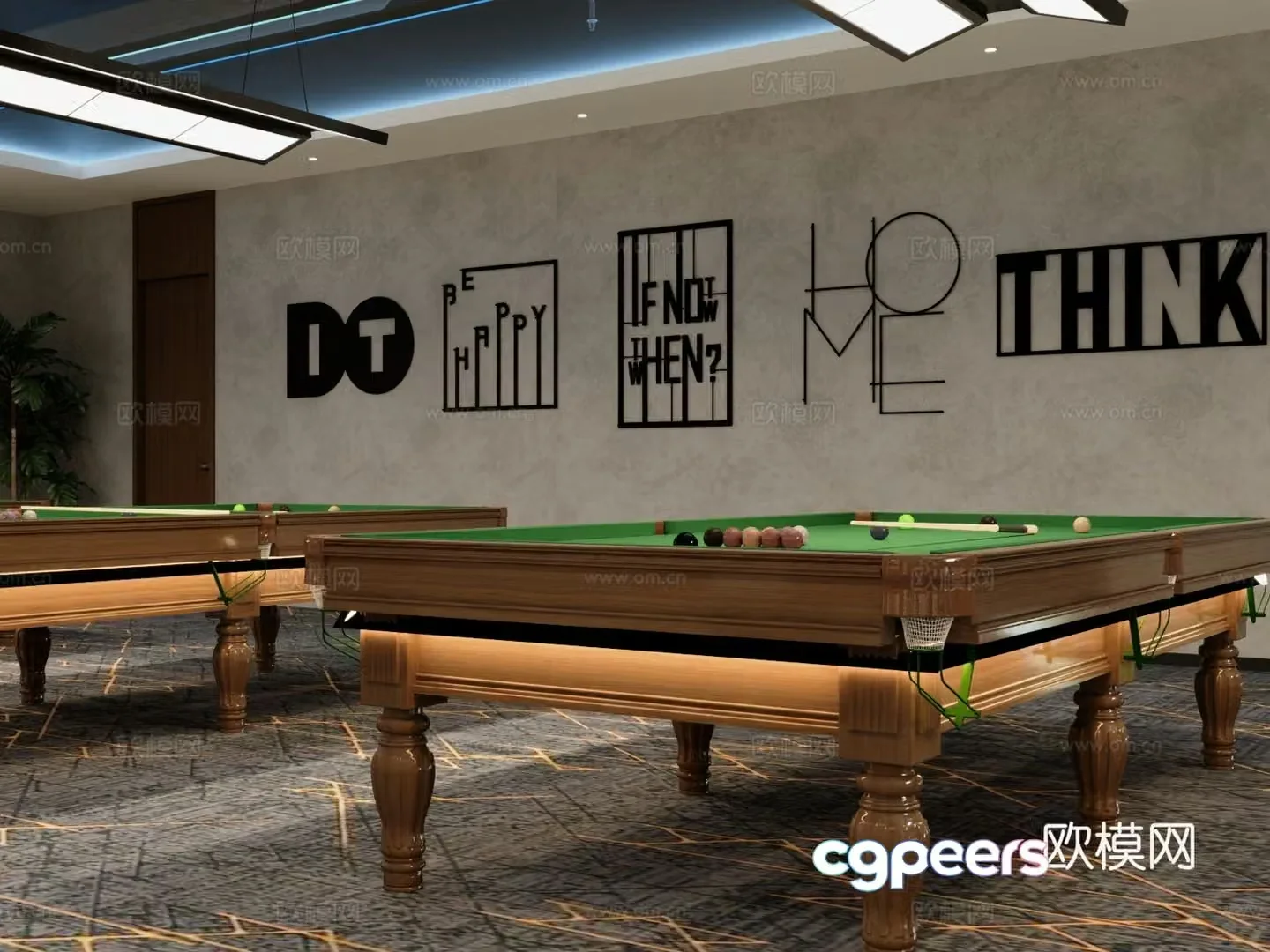 Industrial style billiard room billiard table 3D model