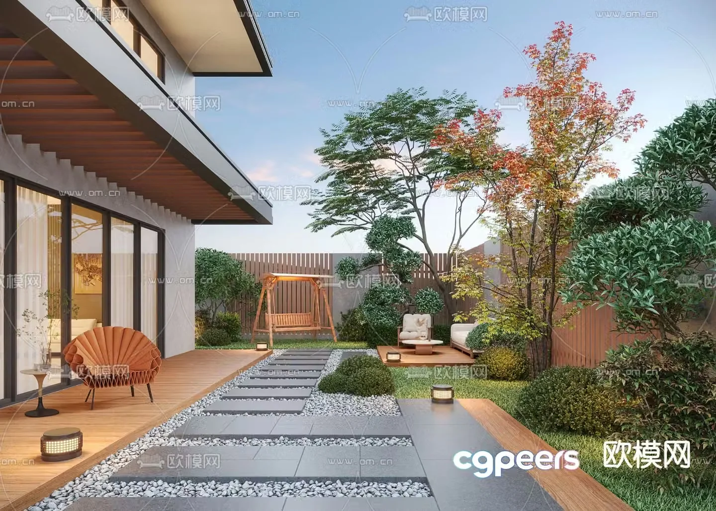 Modern courtyard landscape villa courtyard 3d model