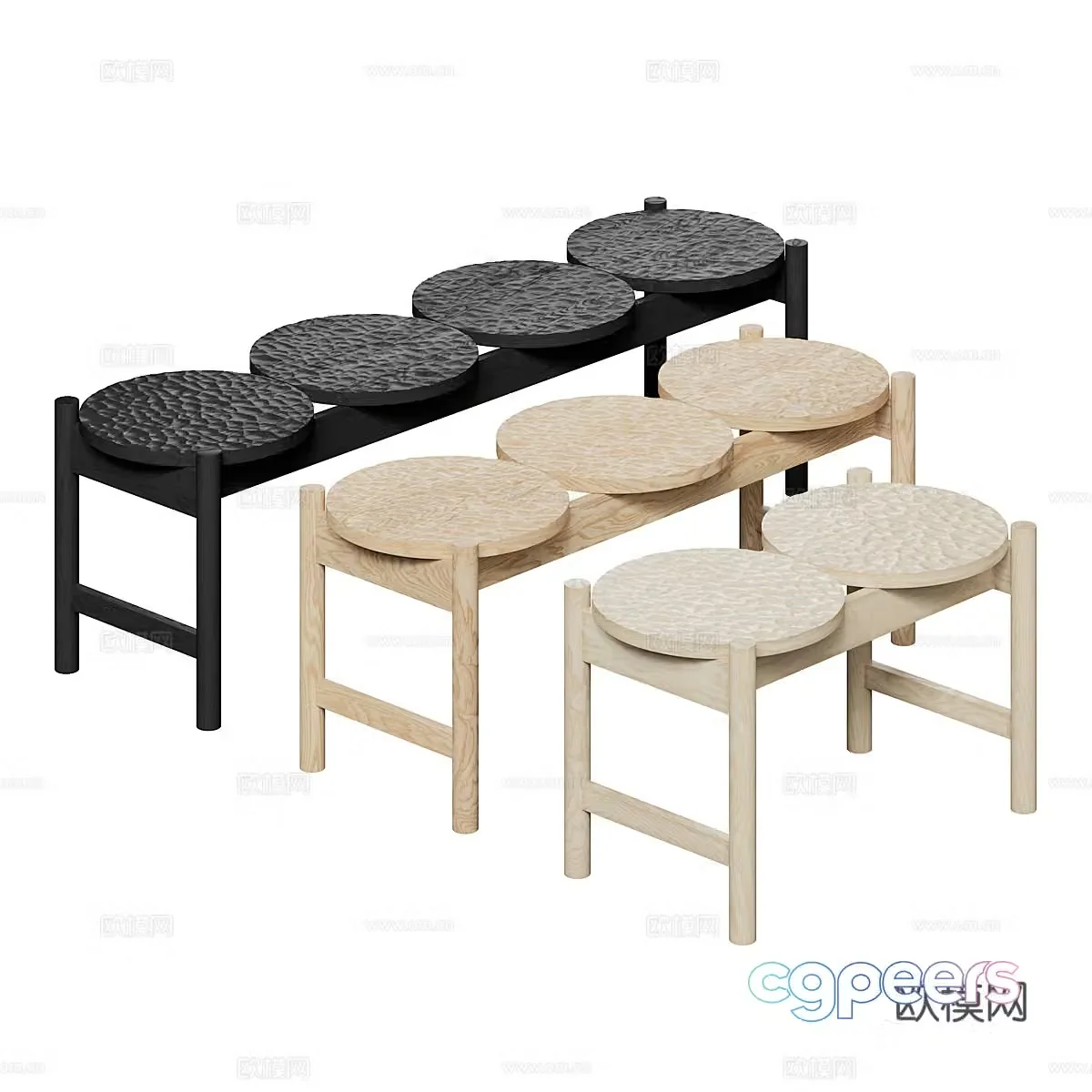 New Chinese wooden bench 3D model