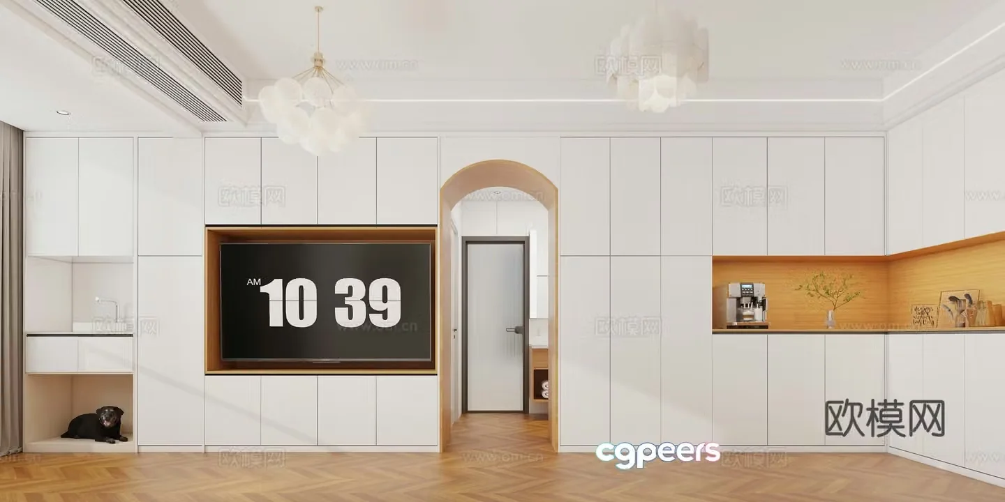 Creamy style restaurant TV wall wine cabinet shoe cabinet 3d model 3d model