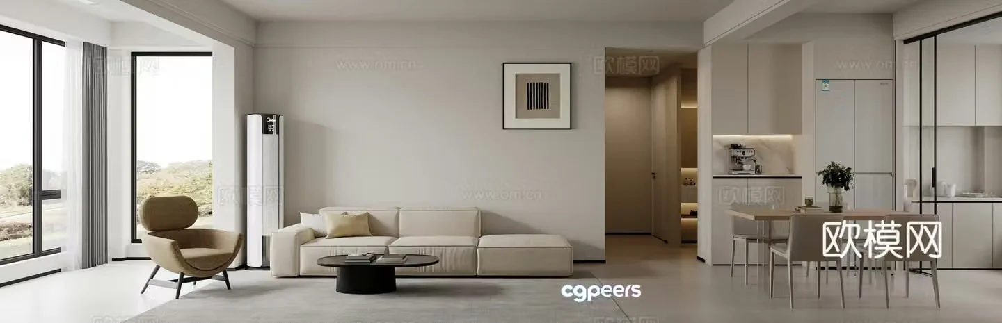 Modern minimalist living restaurant 3d model