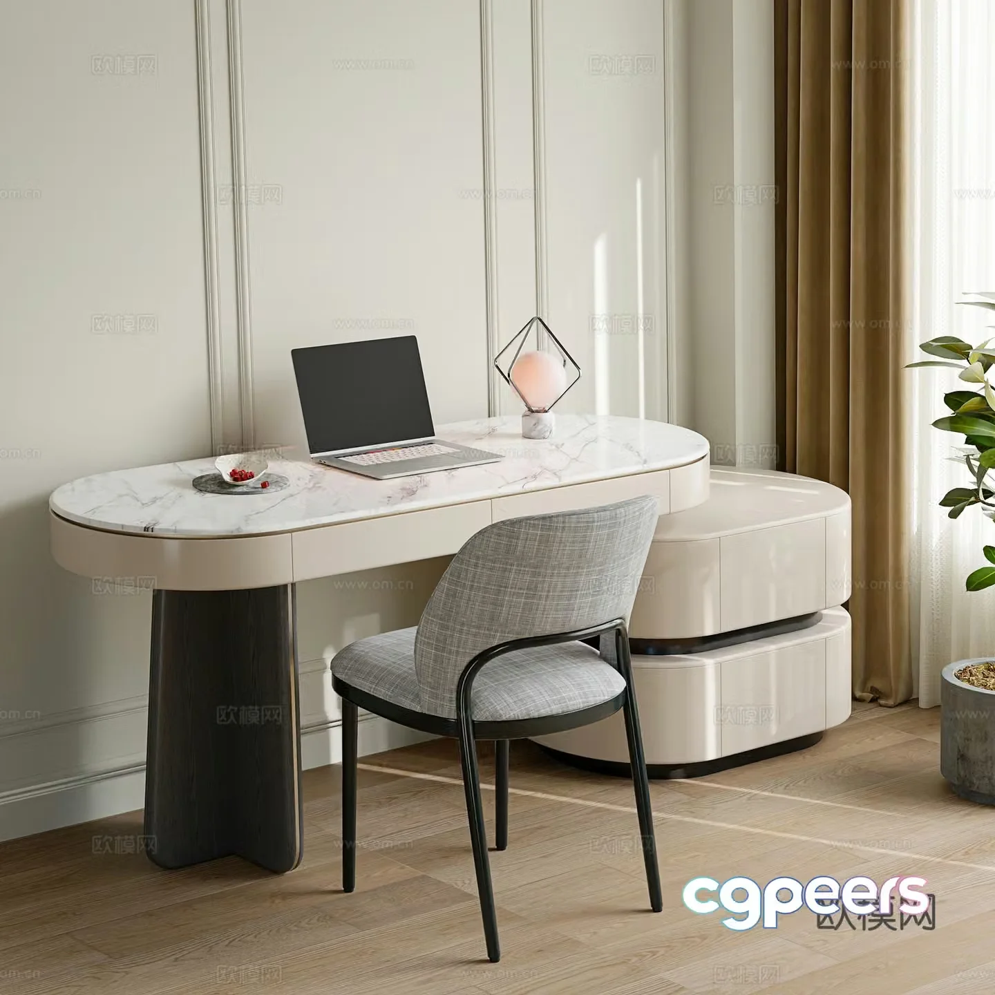 Modern marble desk writing desk storage cabinet 3d model
