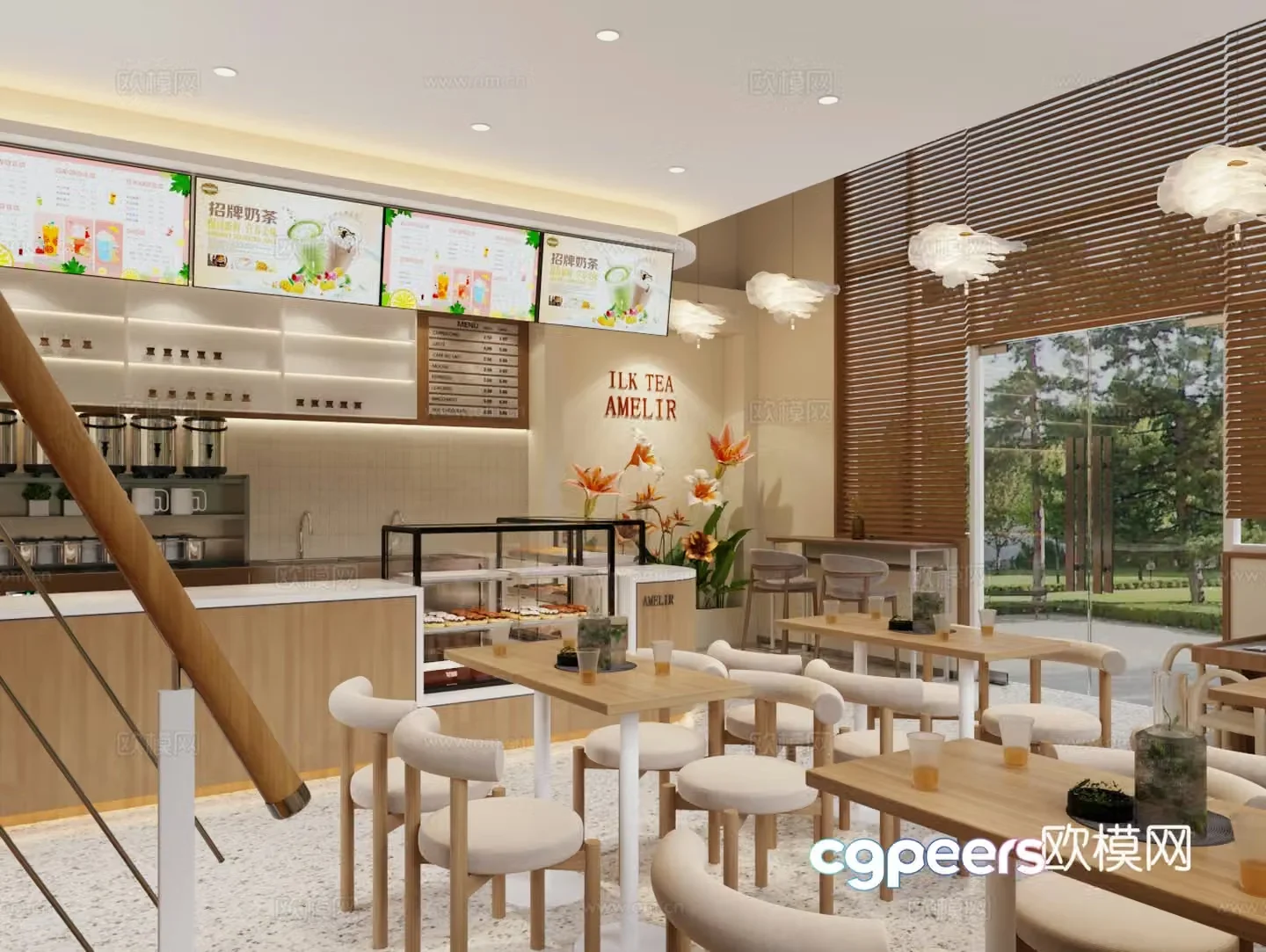 Modern milk tea shop 3d model