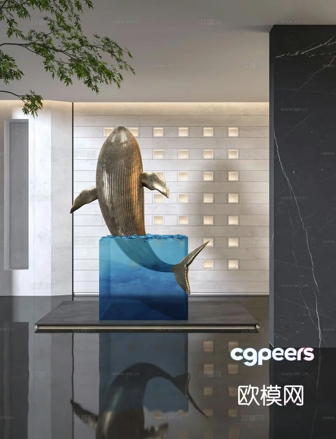 Modern whale sculpture ornament art installation 3d model