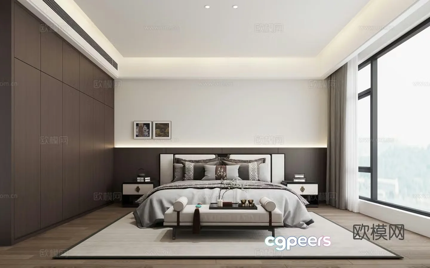 New Chinese style second bedroom New Chinese style bed combination New Chinese style painting 3D model