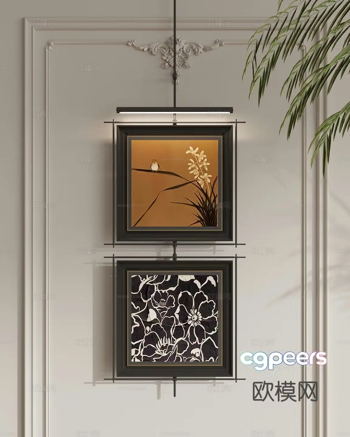 Middle-aged style hanging paintings flower paintings decorative paintings 3D model