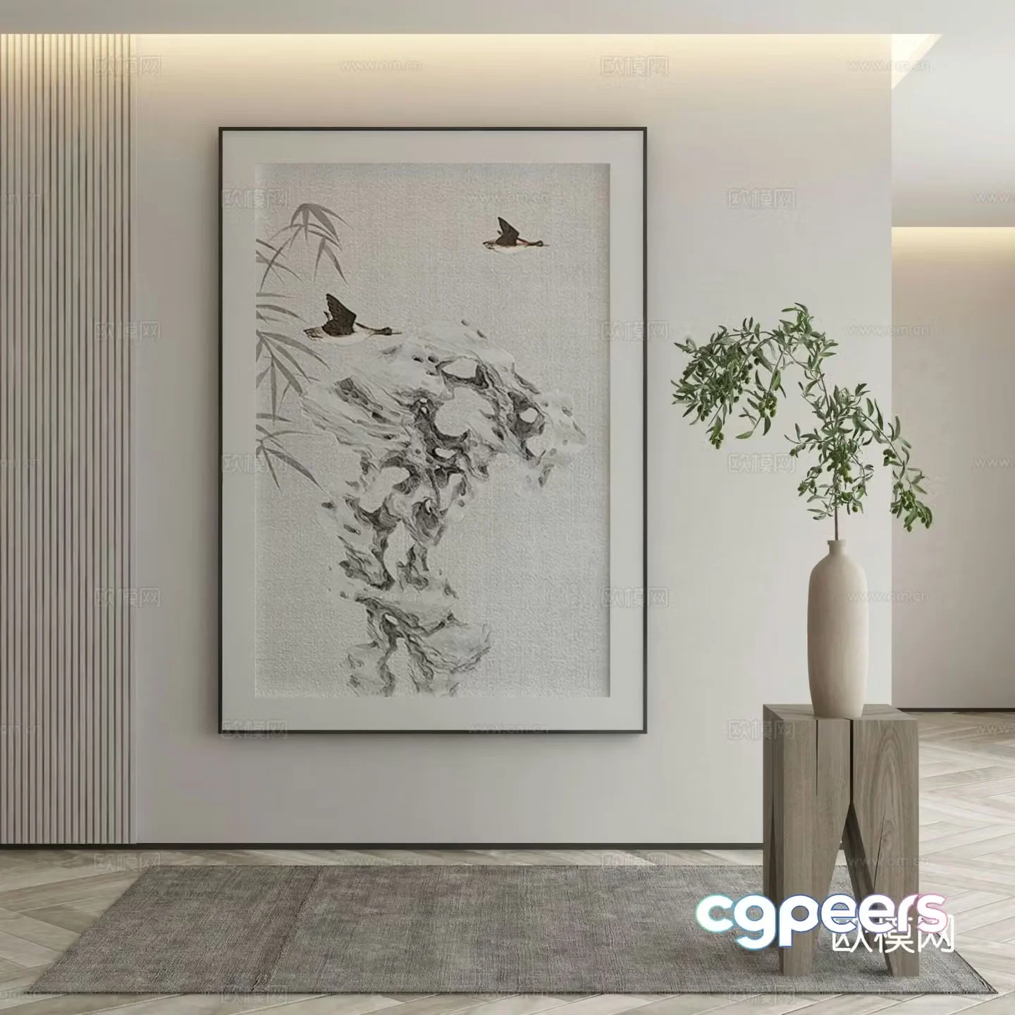 New Chinese style ink painting decorative painting 3D model