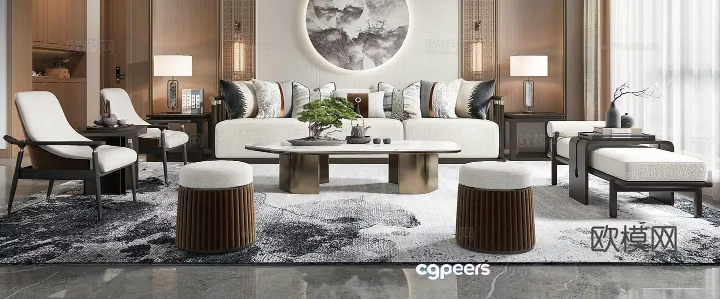 New Chinese sofa coffee table combination 3D model