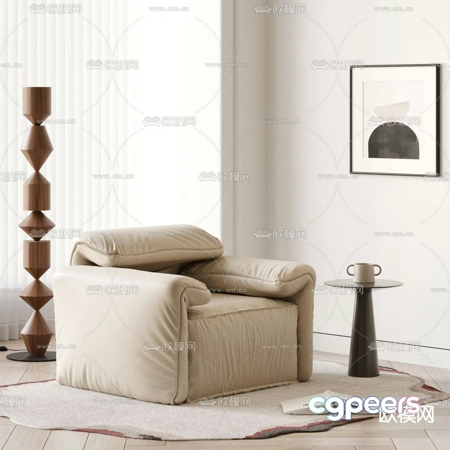 Baxter single sofa leisure sofa 3d model