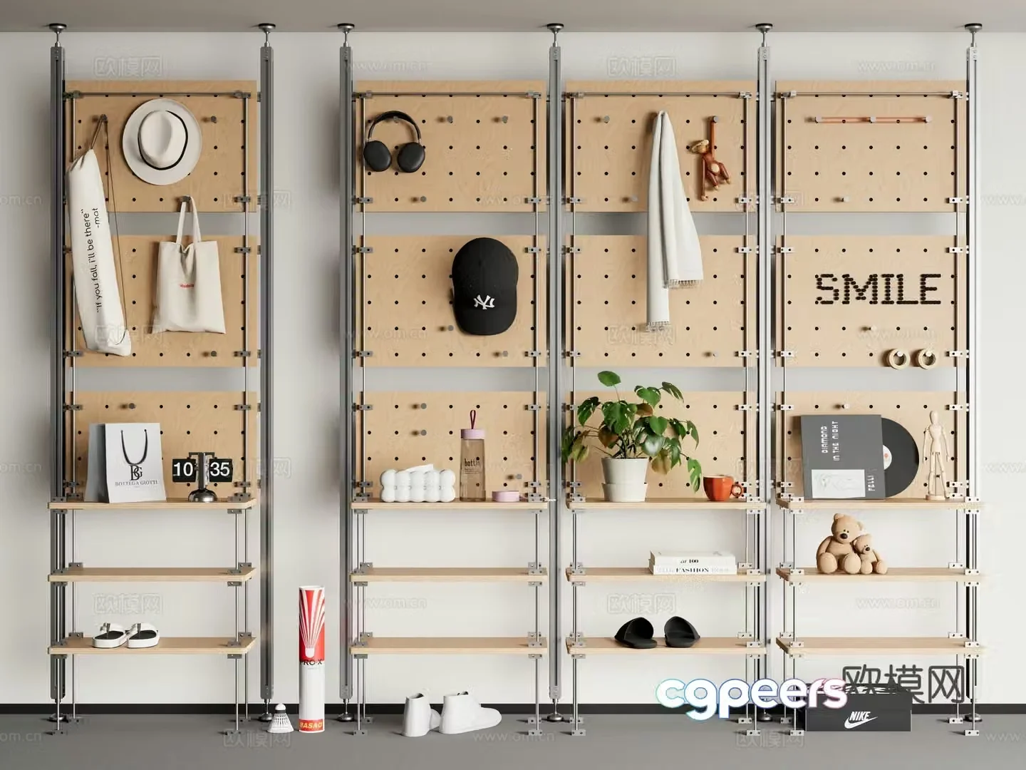 Modern storage rack Aluminum profile storage rack Shoe rack Hole plate Optical axis 3D model