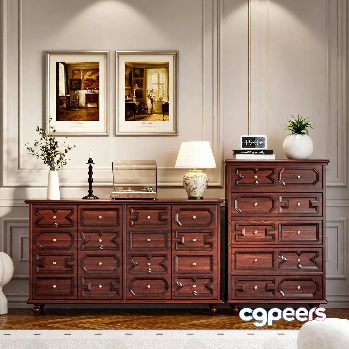 Wooden Dresser Set 3D Model – 1794 – VRAY Render