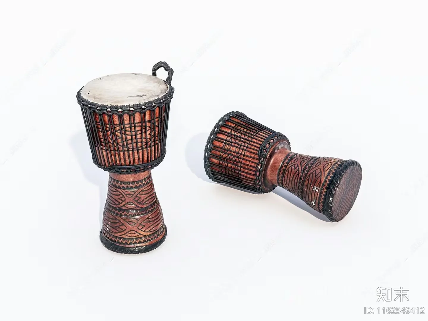 A Pair Of Drums With Intricate Carvings 3D Model – 21027 – VRAY Render