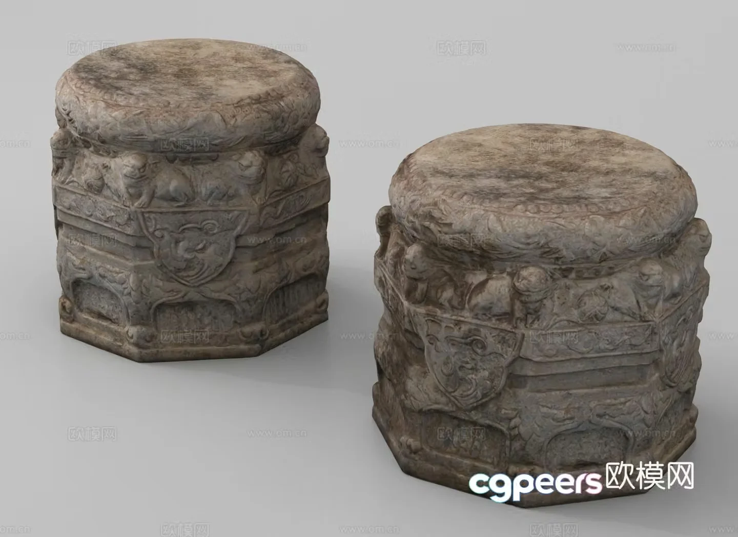 Old stone bench stone carving stone 3d model