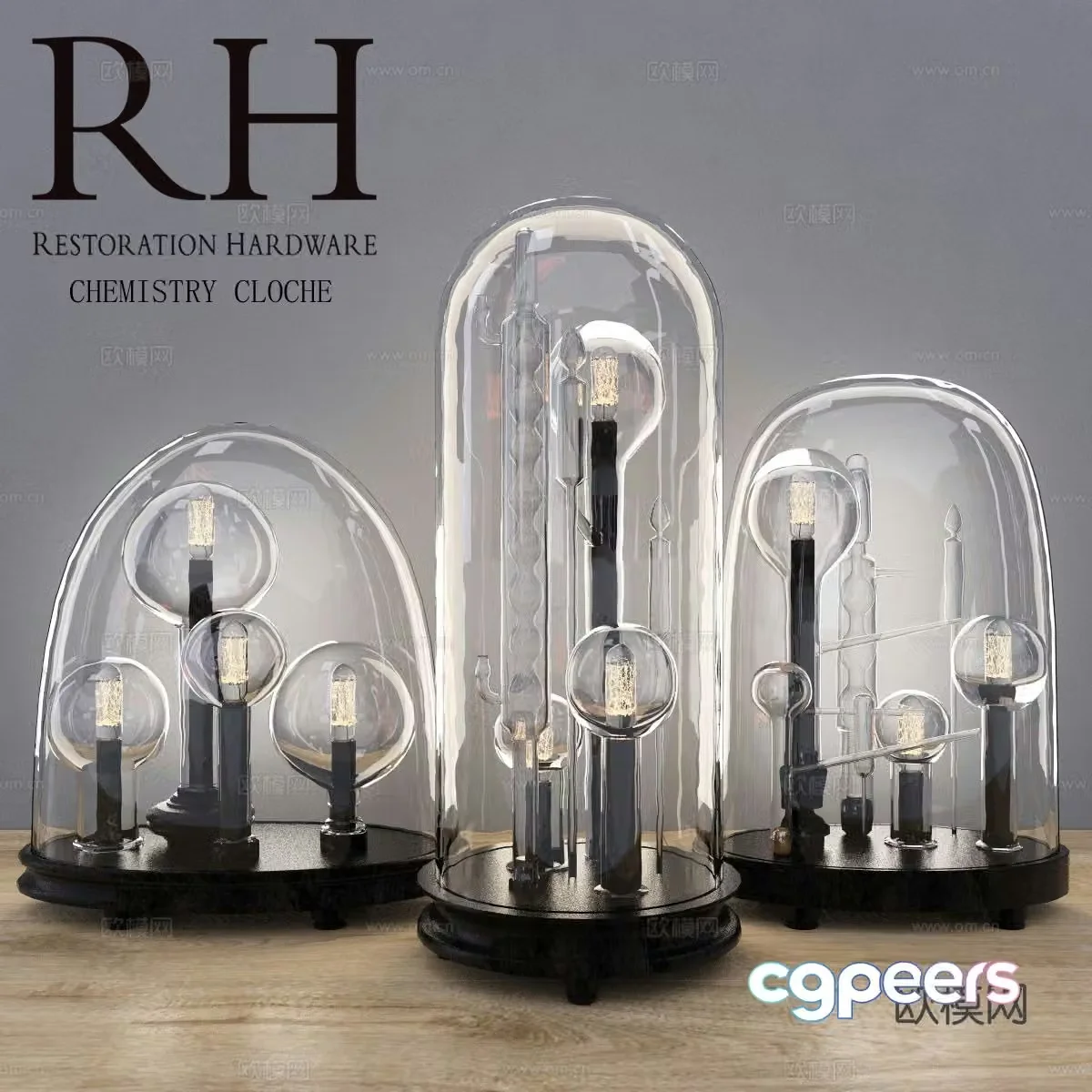 RH modern minimalist glass table lamp 3d model