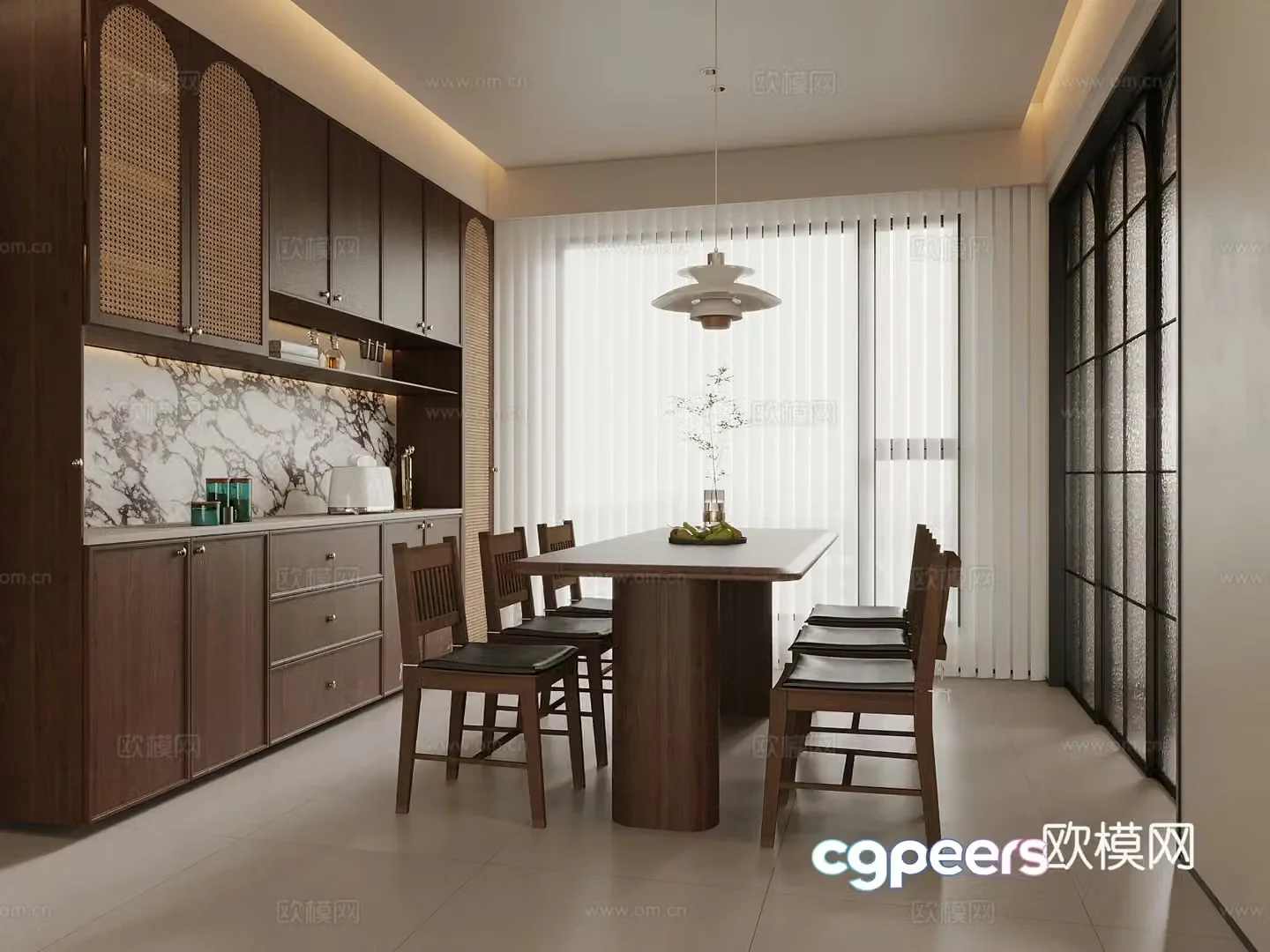 New Chinese restaurant dining table and chair 3D model
