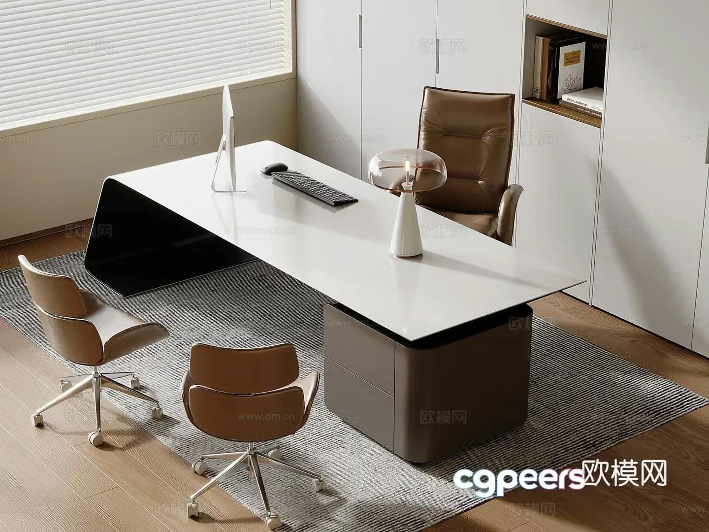 Nordic office desk and chair combination rotating boss chair office chair 3d model
