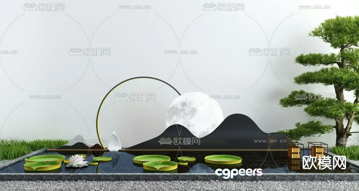 Waterscape sketch lotus pond landscape 3D model