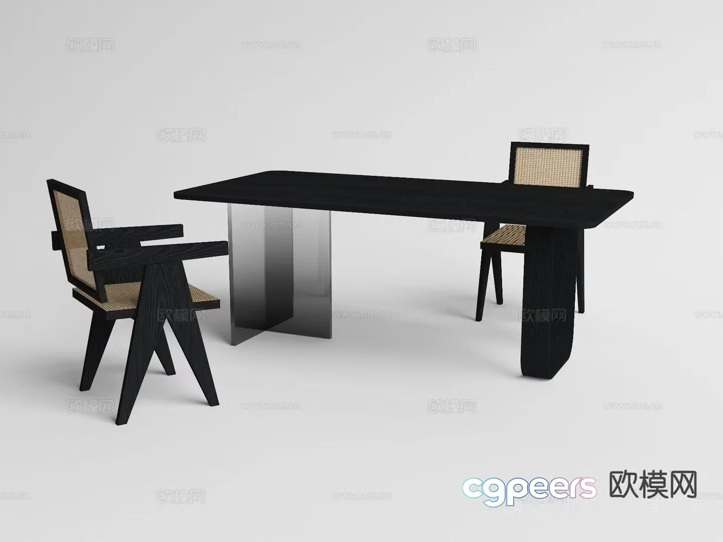 Wabi-sabi dining table and chairs 3d model