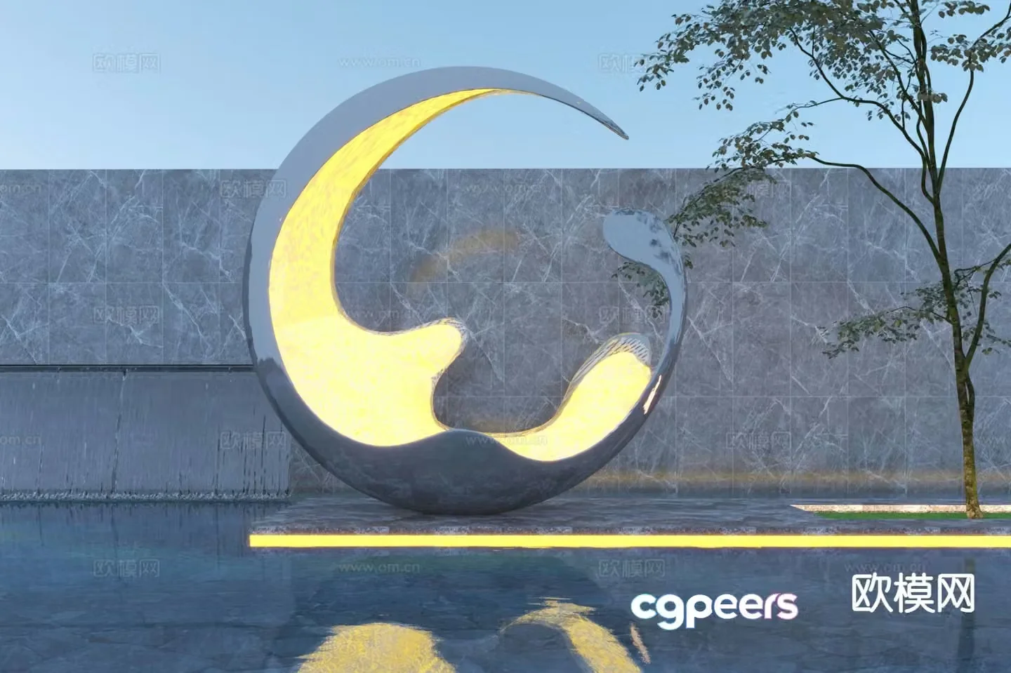 Modern moon sculpture landscape sculpture 3d model
