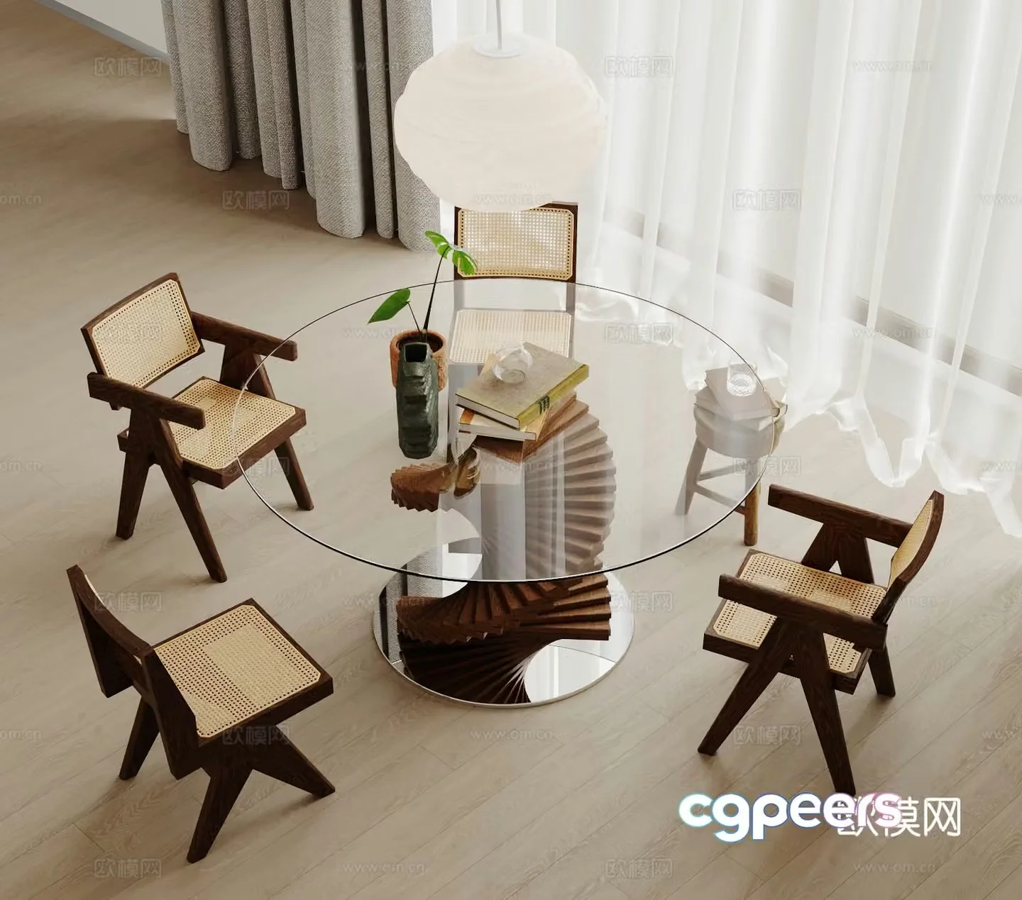 Medieval style dining table and chairs round dining table 3D model
