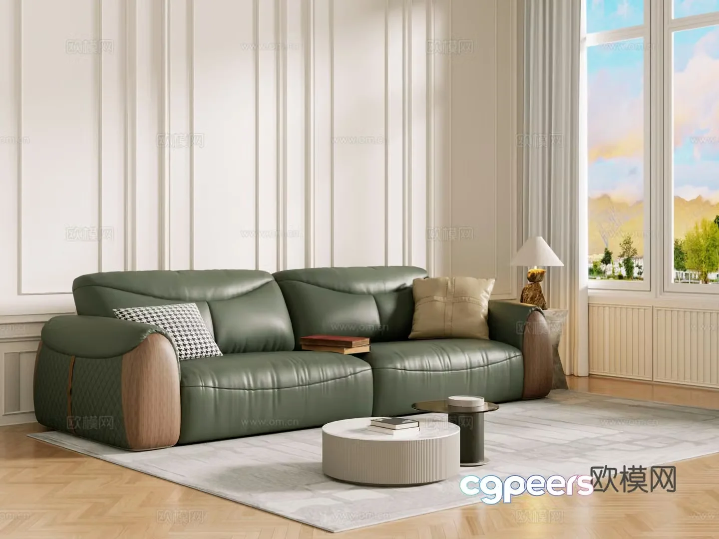 Middle-aged sofa combination coffee table carpet multi-person sofa 3D model