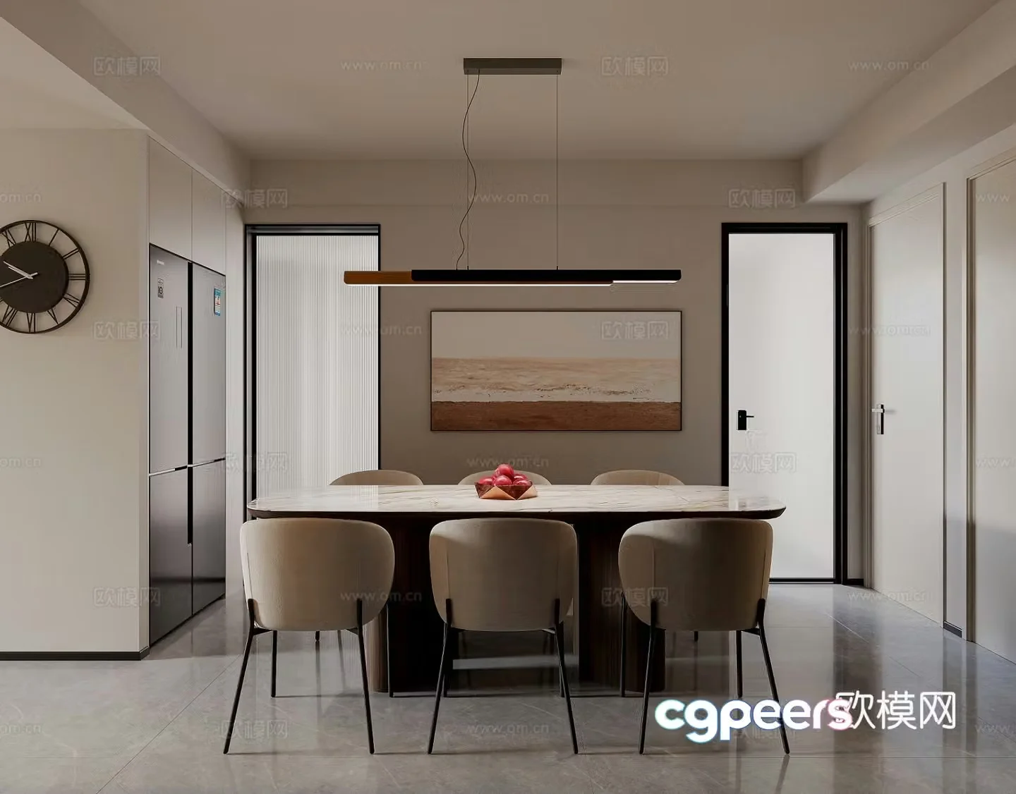 Modern living and dining room 3d model
