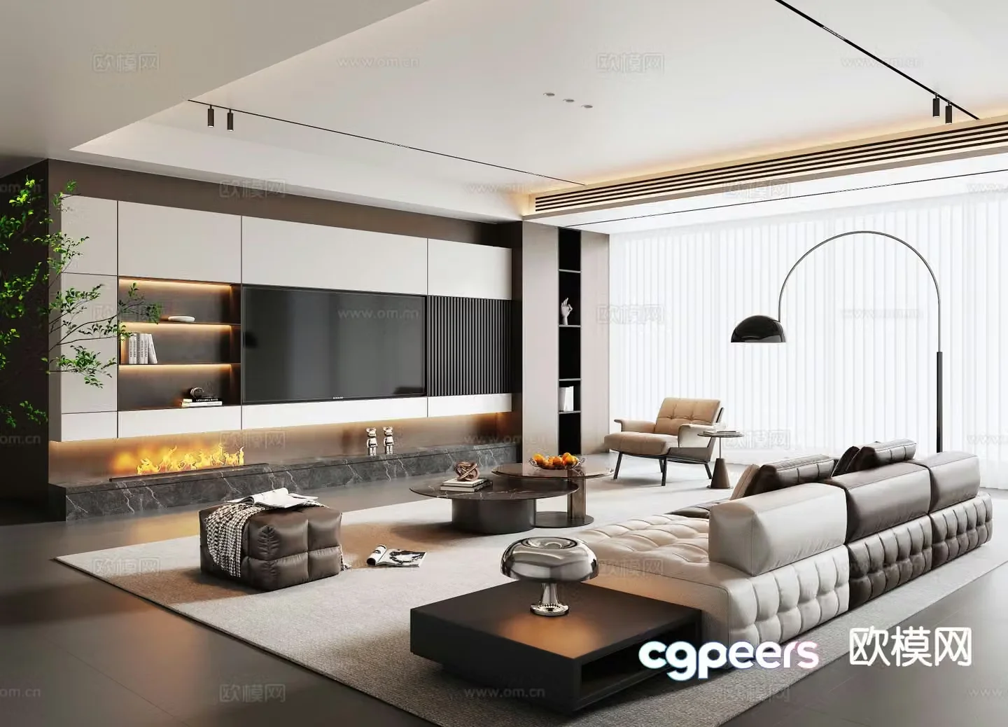 Italian light luxury living room 3D model