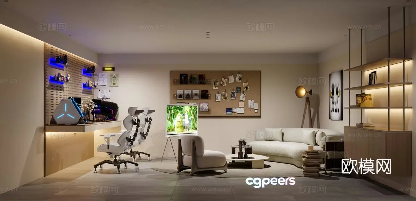Modern Cream Wind E-Sports Room 3D Model