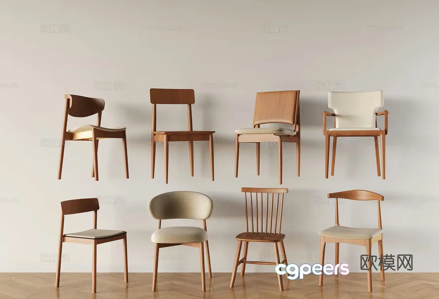 Medium style solid wood backrest chair Nordic dining chair desk chair 3D model