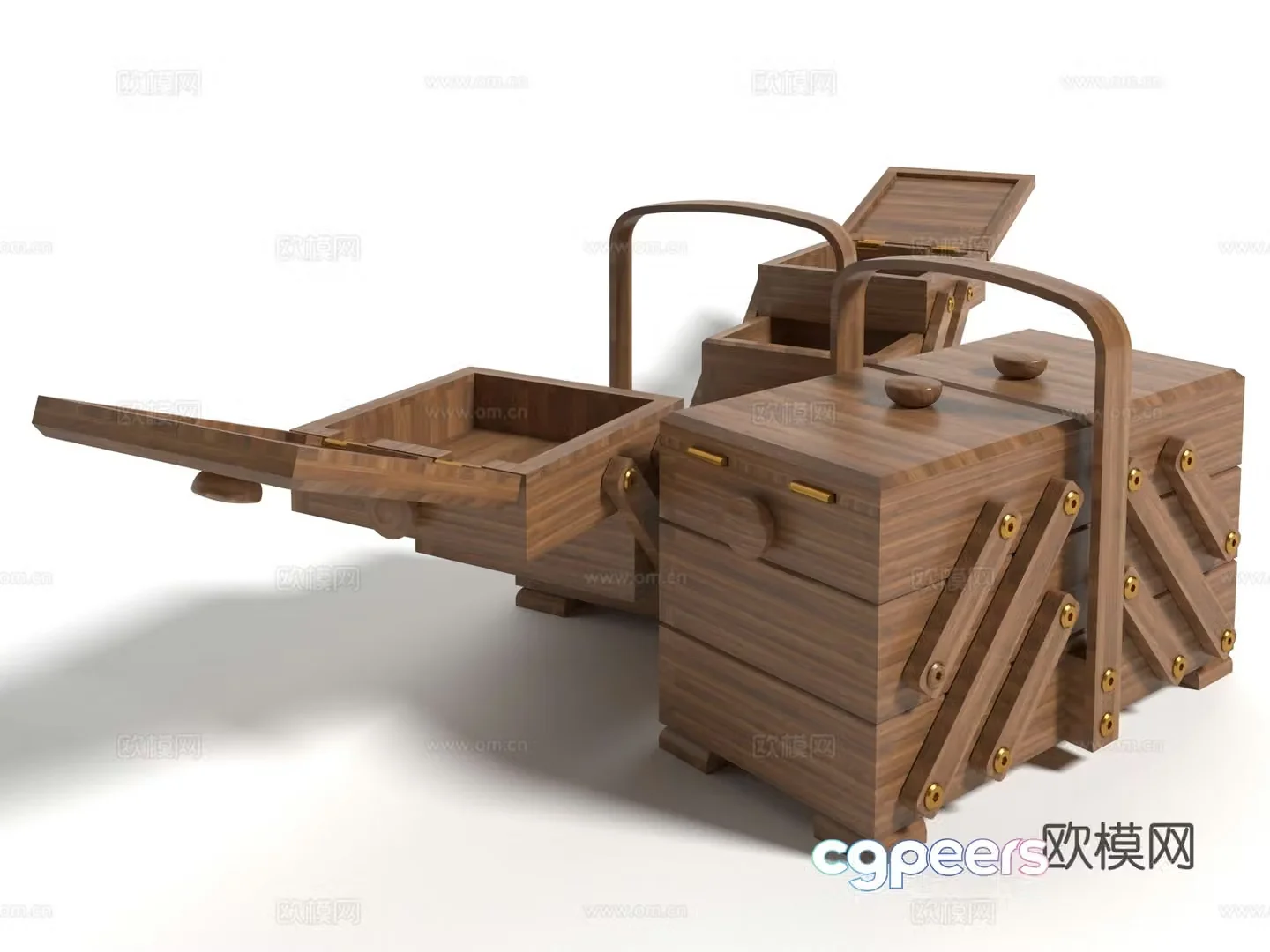 Modern style wooden toolbox 3d model