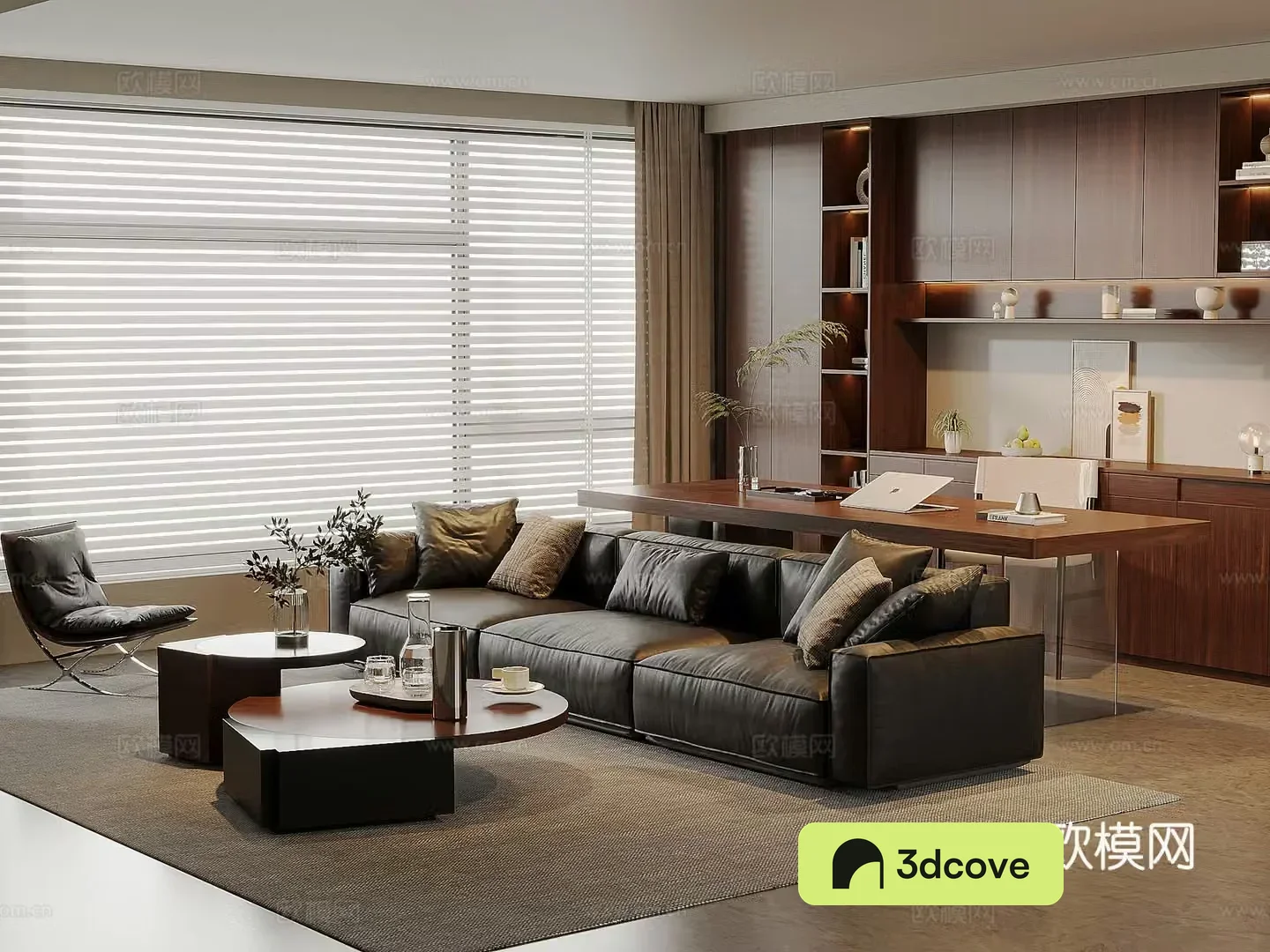 American medieval living room leather sofa and coffee table combination solid wood desk and chair solid wood bookcase