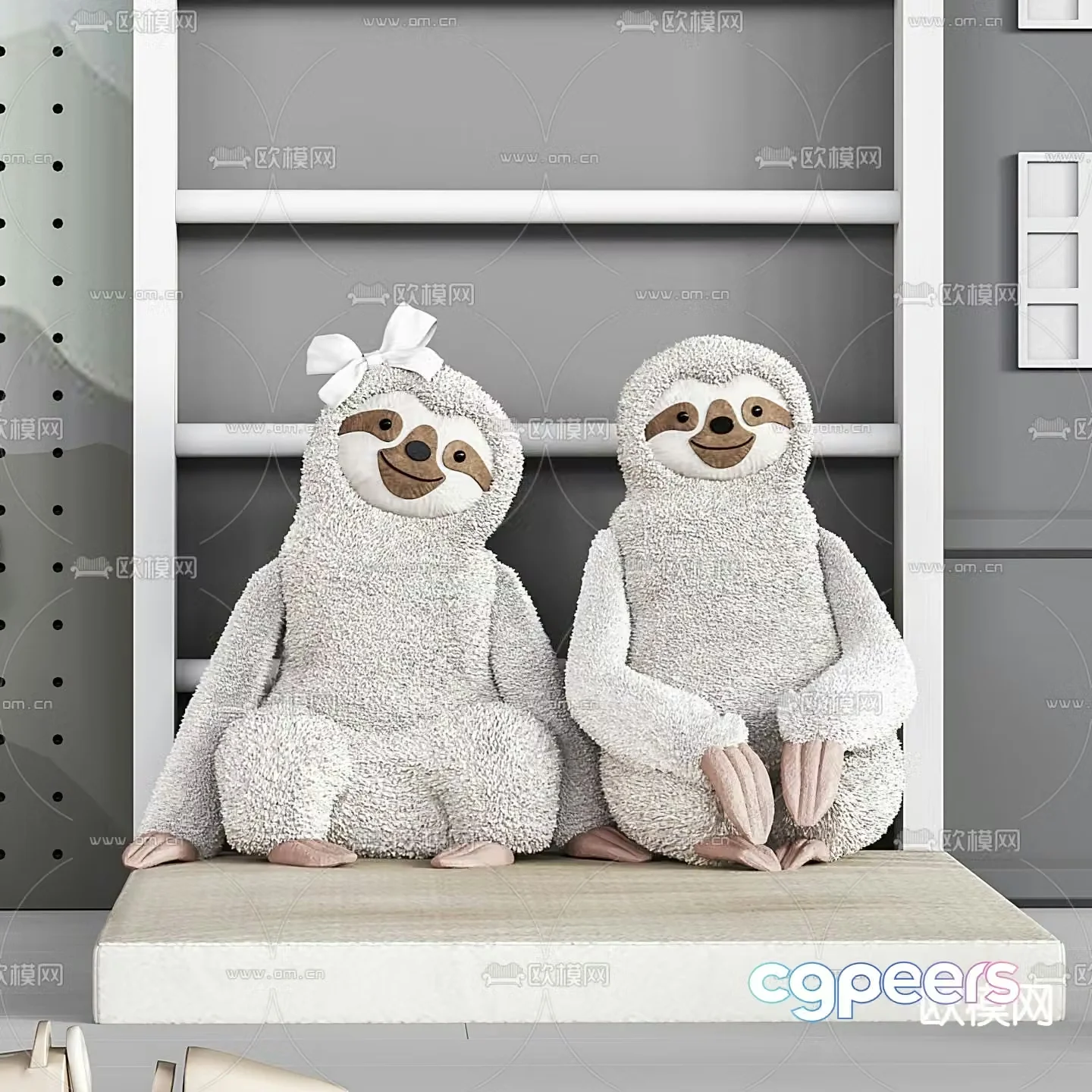 Modern plush sloth toy 3d model